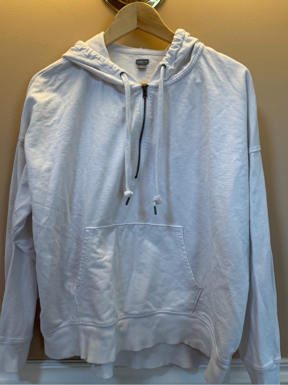 aerie White Half-Zip Hoodie Sweatshirt 100% cotton - Picture 2 of 8